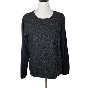 Chico's Design Stretch Knit‎ Embroidered Top Size 3 (XL) Black Statement Piece